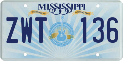 MS license plate ZWT136