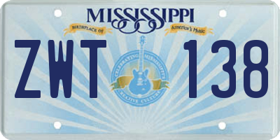 MS license plate ZWT138