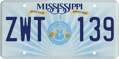 MS license plate ZWT139