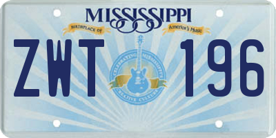 MS license plate ZWT196