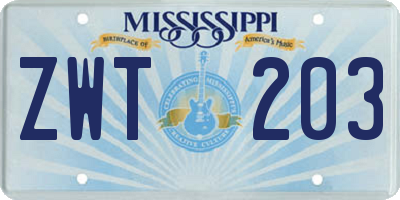MS license plate ZWT203