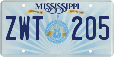 MS license plate ZWT205