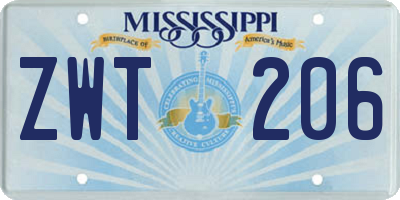 MS license plate ZWT206