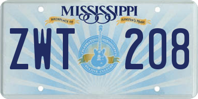 MS license plate ZWT208
