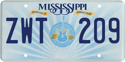MS license plate ZWT209