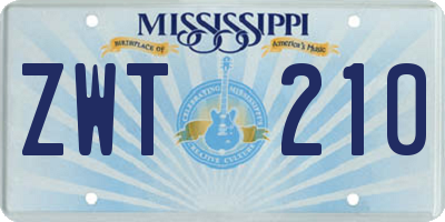 MS license plate ZWT210