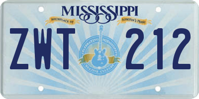 MS license plate ZWT212