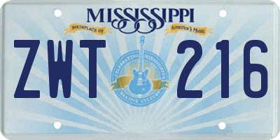 MS license plate ZWT216