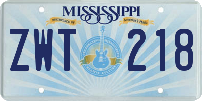 MS license plate ZWT218