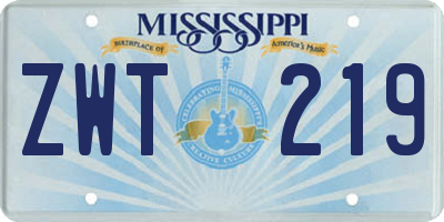 MS license plate ZWT219