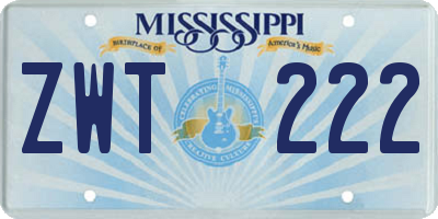 MS license plate ZWT222