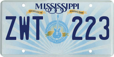 MS license plate ZWT223