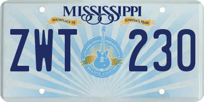 MS license plate ZWT230