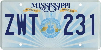 MS license plate ZWT231