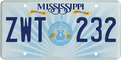 MS license plate ZWT232