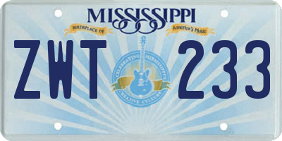 MS license plate ZWT233