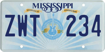 MS license plate ZWT234