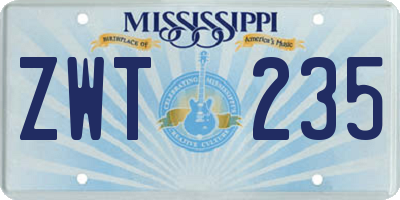 MS license plate ZWT235