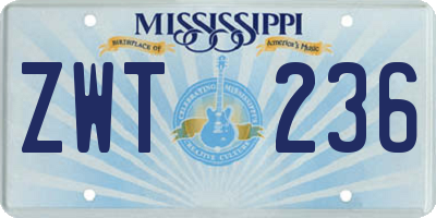 MS license plate ZWT236