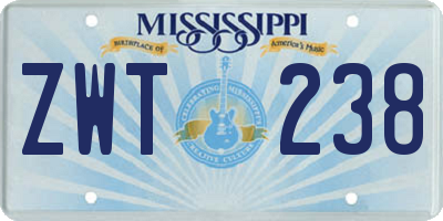 MS license plate ZWT238