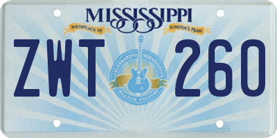 MS license plate ZWT260