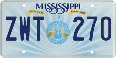 MS license plate ZWT270