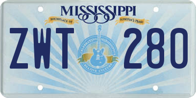 MS license plate ZWT280