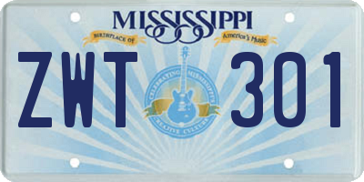MS license plate ZWT301