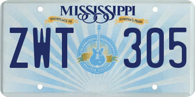 MS license plate ZWT305