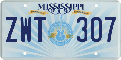 MS license plate ZWT307