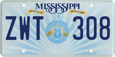 MS license plate ZWT308