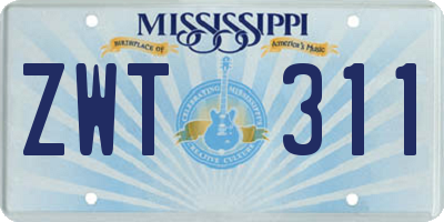 MS license plate ZWT311