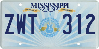 MS license plate ZWT312