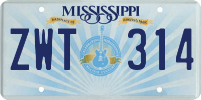 MS license plate ZWT314