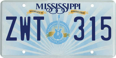 MS license plate ZWT315