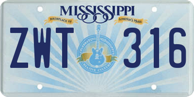 MS license plate ZWT316