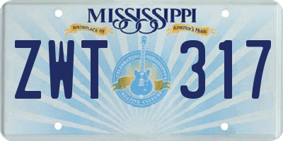 MS license plate ZWT317