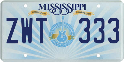 MS license plate ZWT333