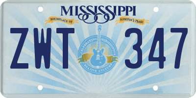 MS license plate ZWT347