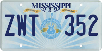 MS license plate ZWT352