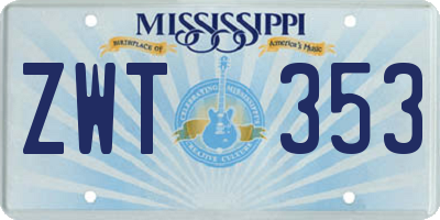 MS license plate ZWT353