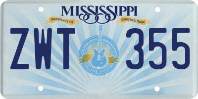 MS license plate ZWT355