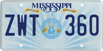 MS license plate ZWT360