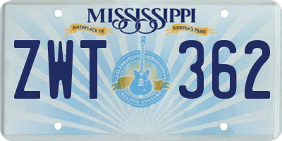 MS license plate ZWT362