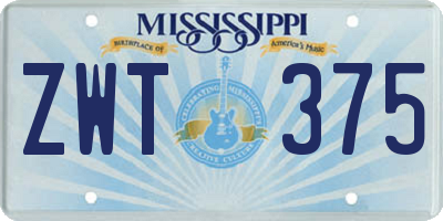 MS license plate ZWT375