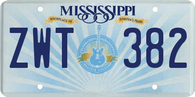MS license plate ZWT382