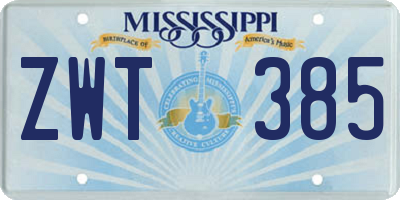 MS license plate ZWT385