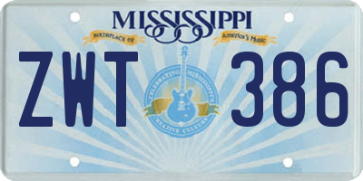 MS license plate ZWT386