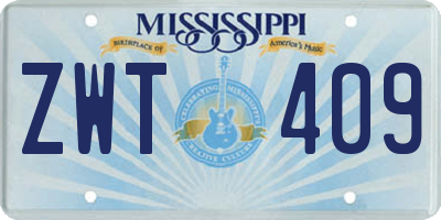 MS license plate ZWT409