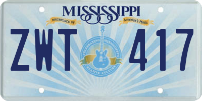 MS license plate ZWT417